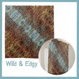 Aqua Accent on Brown Animal Print Abstrakt Duschvorhang