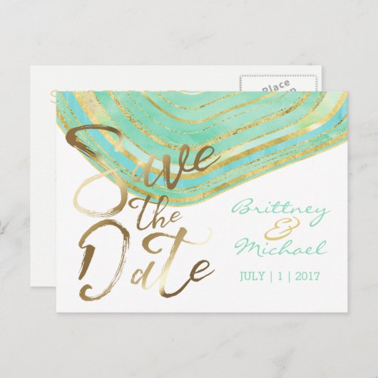 Aqua Agate Watercolor | Save the Date Postkarte (Vorne/Hinten)