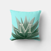 Aqua Aloe Succulent Ivory Monogram Modern Kissen (Vorderseite)