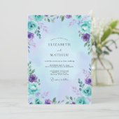 Aqua Amethyst Blätterhochzeit Einladung (Stehend Vorderseite)