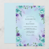 Aqua Amethyst Blätterhochzeit Einladung (Vorne/Hinten)