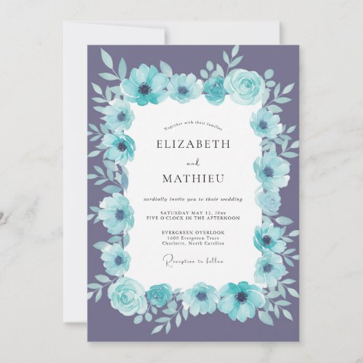 Aqua Amethyst Petal Hochzeit Einladung (Vorderseite)