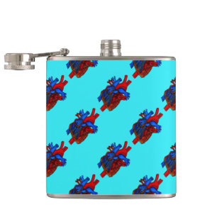 Aqua Anatomisches Herz Gemustert Vinyl Flask Flachmann