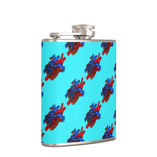Aqua Anatomisches Herz Gemustert Vinyl Flask Flachmann (Rechts)