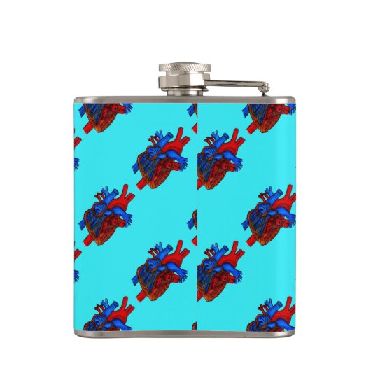 Aqua Anatomisches Herz Gemustert Vinyl Flask Flachmann (Rückseite)