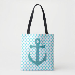 Aqua Anchor and Dots Tote Bag Tasche
