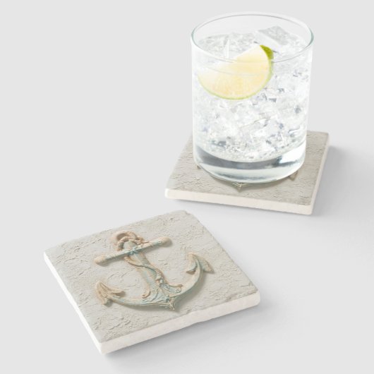 Aqua Anchor Coastal Artwork Steinuntersetzer (Seitenansicht)
