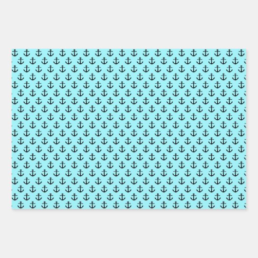 Aqua Anchors Wrapping Paper Sheets Geschenkpapier Set (Vorderseite)