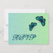 Aqua and Aquamarin Butterfly Damask UAWG Wedding RSVP Karte (Vorderseite)