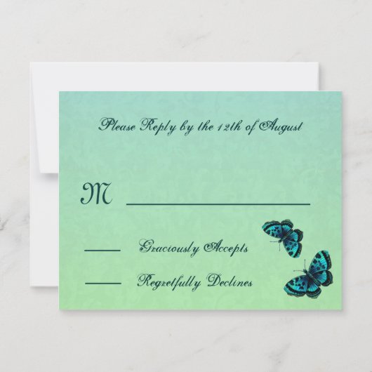 Aqua and Aquamarin Butterfly Damask UAWG Wedding RSVP Karte (Rückseite)