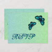 Aqua and Aquamarin Butterfly Damask UAWG Wedding RSVP Karte (Vorne/Hinten)