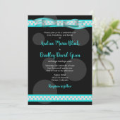 Aqua and Black Polka Dot Ribbon Wedding Einladung (Stehend Vorderseite)