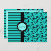 Aqua and Black R.S.V.P. Card Einladungspostkarte (Vorne/Hinten)
