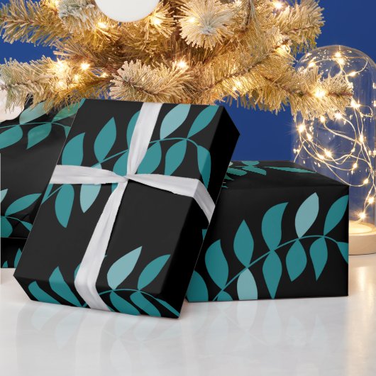 Aqua and Black Tropical Dschungel Wrapping Paper Geschenkpapier (Feiertage)