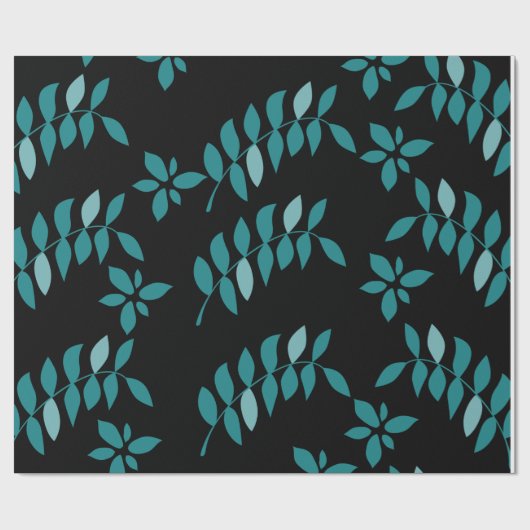 Aqua and Black Tropical Dschungel Wrapping Paper Geschenkpapier (Flach)