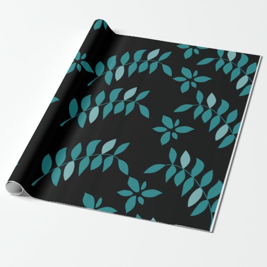 Aqua and Black Tropical Dschungel Wrapping Paper Geschenkpapier (Ungerollt)