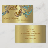 Aqua and Bronze Glittery Damask Design Visitenkarte (Vorne/Hinten)