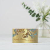 Aqua and Bronze Glittery Damask Design Visitenkarte (Stehend Vorderseite)