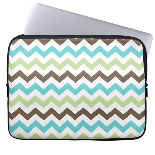 Aqua and Brown Zig Zag Chevrons Muster Laptopschutzhülle (Vorderseite)