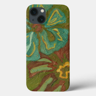 Aqua and Burnt Orange Flowers on Green Background Case-Mate iPhone Hülle