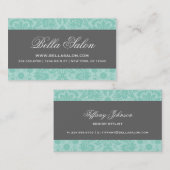 Aqua and Charcoal Gray Elegante Vintag Damask Visitenkarte (Vorne/Hinten)