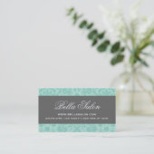 Aqua and Charcoal Gray Elegante Vintag Damask Visitenkarte (Stehend Vorderseite)