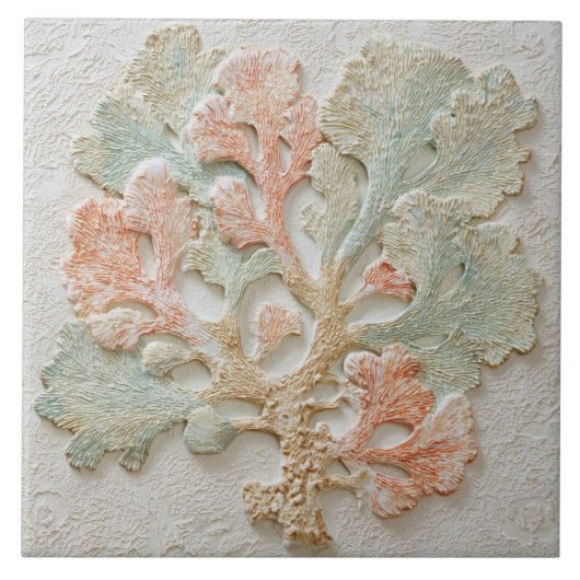 Aqua and Coral Coastal Sea Branch Art Fliese (Vorderseite)