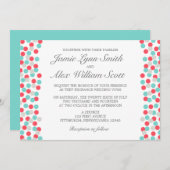 Aqua and Coral Polka Dot Wedding Einladung (Vorne/Hinten)