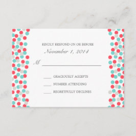 Aqua and Coral Polka Dot Wedding Response Card RSVP Karte