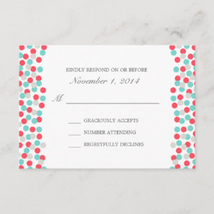 Aqua and Coral Polka Dot Wedding Response Card RSVP Karte