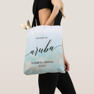 Aqua and Gold Beach Aruba Wedding Willkommen Tasche