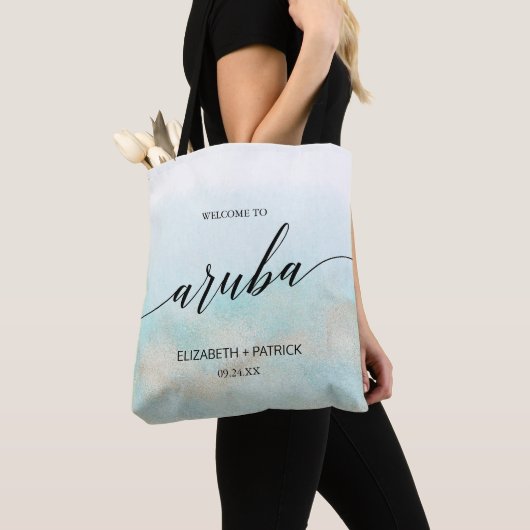 Aqua and Gold Beach Aruba Wedding Willkommen Tasche (Von Nahem)