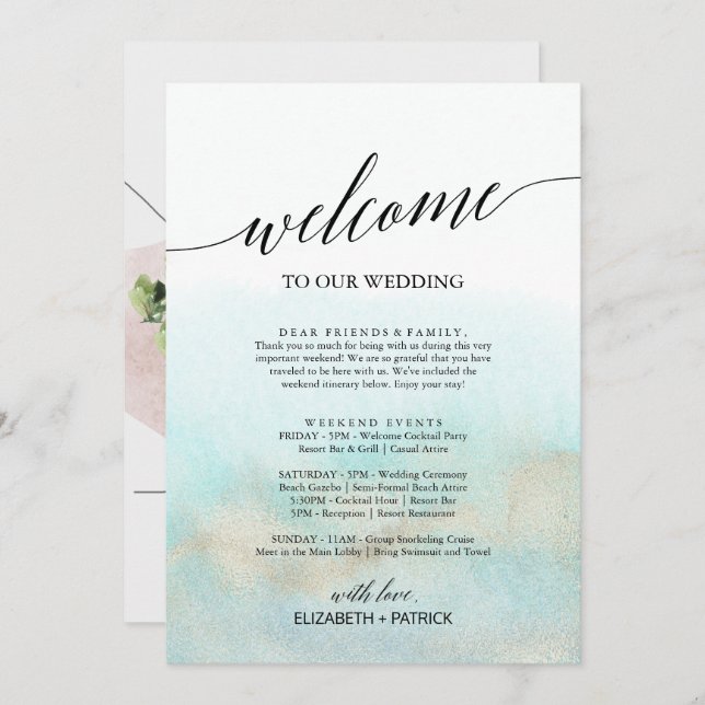 Aqua and Gold Beach Begrüßungsbrief Itineror & Kar (Vorne/Hinten)