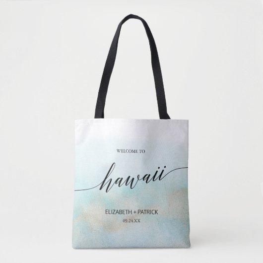 Aqua and Gold Beach Hawaii Wedding Willkommen Tasche (Vorderseite)