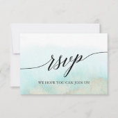 Aqua and Gold Beach QR Code RSVP Card Karte (Vorderseite)