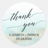 Aqua and Gold Beach Vielen Dank Gastgeschenk Hochz Runder Aufkleber (Vorderseite)