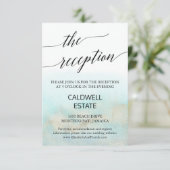 Aqua and Gold Beach Wedding Empfang Card Begleitkarte (Stehend Vorderseite)