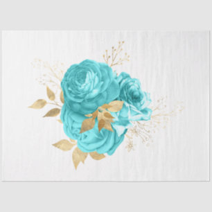 Aqua and Gold Floral Design 8 Seidenpapier