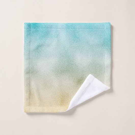 Aqua and Gold Ombre Foil Badhandtuch Set (Waschlappen)