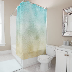 Aqua and Gold Ombre Foil Duschvorhang