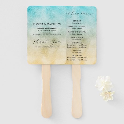 Aqua and Gold Ombre Foil Fächer (Vorne und Hinten)