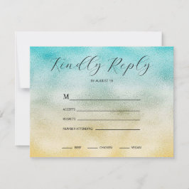 Aqua and Gold Ombre Foil RSVP Karte