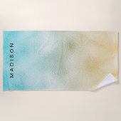 Aqua and Gold Ombre Foil Strandtuch (Vorderseite)