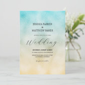 Aqua and Gold Ombre Foil Wedding Einladung (Stehend Vorderseite)