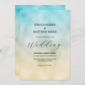Aqua and Gold Ombre Foil Wedding Einladung (Vorne/Hinten)