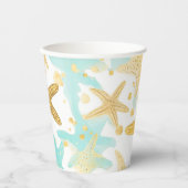 Aqua and Gold Water color Beachy Starfish Wedding Pappbecher (Vorderseite)