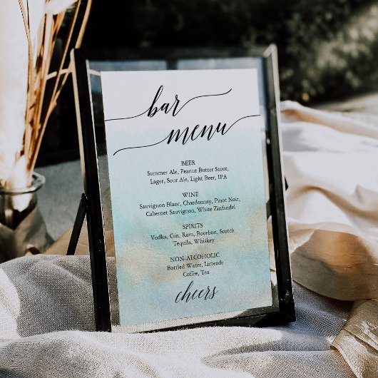 Aqua and Gold Watercolor Beach Bar Menu - Schild