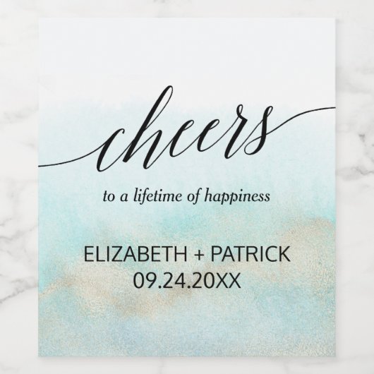 Aqua and Gold Watercolor Beach Cheques Weinetikett (Einzelnes Label)
