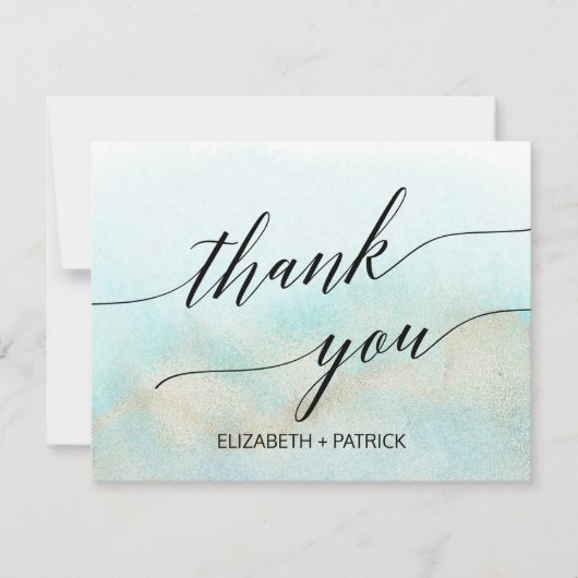 Aqua and Gold Watercolor Beach Danke Karte (Vorderseite)