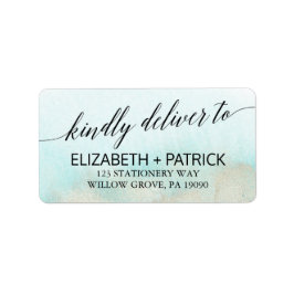Aqua and Gold Watercolor Beach Hochzeit Adressaufkleber